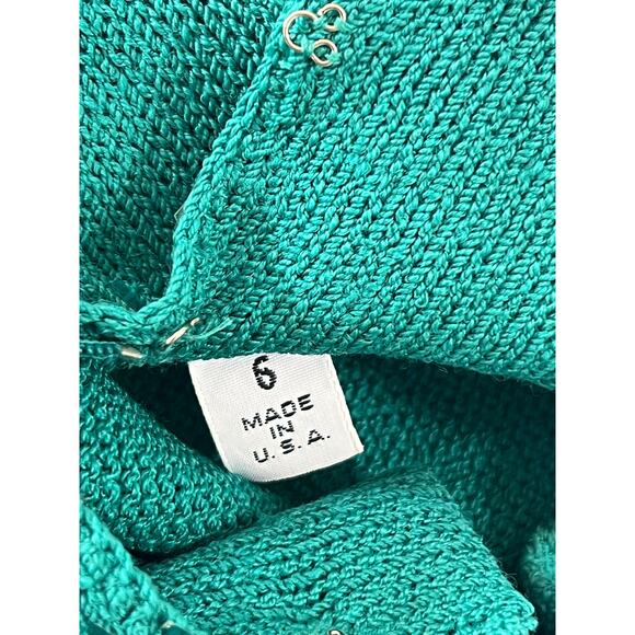 READ St John Evening Mock Neck Knit Midi Dress Women Size 6 Teal Y2K Glam Event - Picture 4 of 16